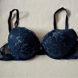 Victoria's Secret Sexy Tee Shimmer Lace Push-Up Bra (32C, Blue)